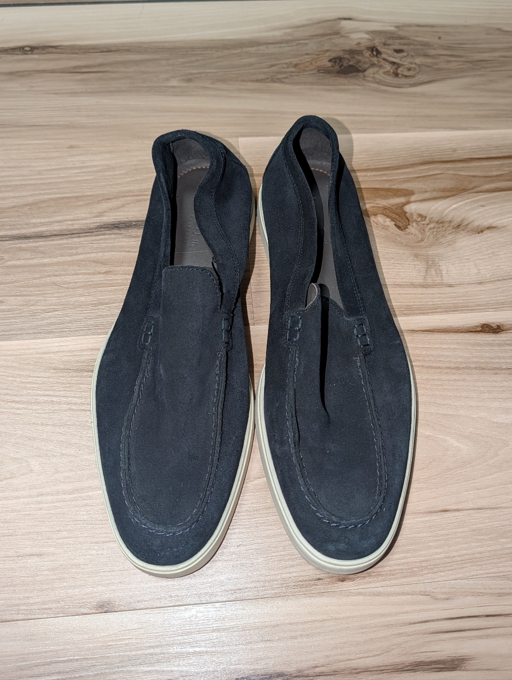 42 Massimo Dutti Men's Black Suede Slip-On Loafers with Cream Sole